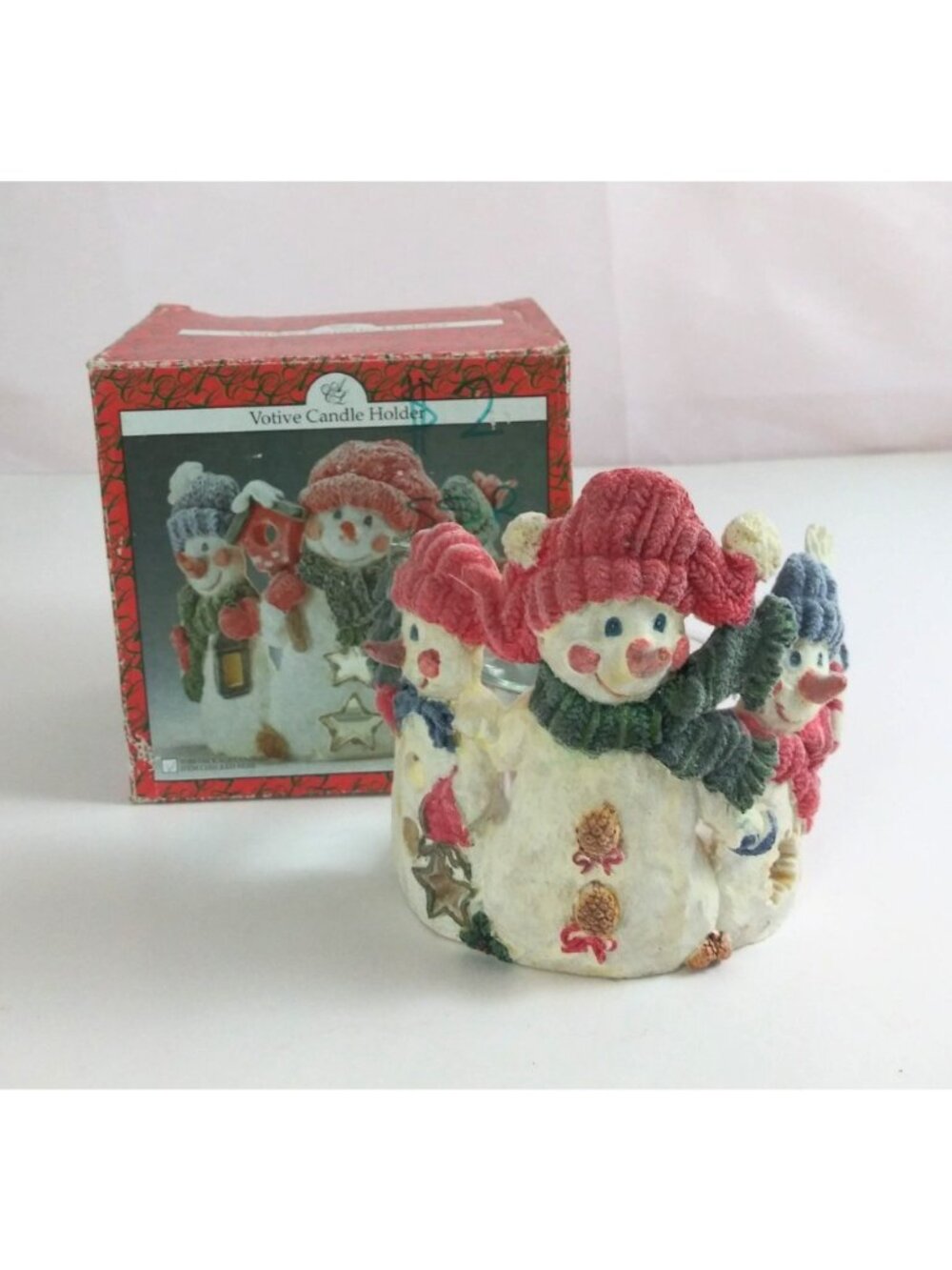 2000 Artmark Flocked Snowman Votive Candle Holder With Box